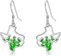wholesale 925 Sterling Silver Texas State Shape Green Flower Drop Earrings-0-0