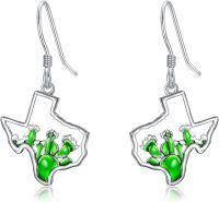 wholesale 925 Sterling Silver Texas State Shape Green Flower Drop Earrings-Texas-Cactus