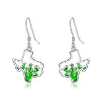 wholesale 925 Sterling Silver Texas State Shape Green Flower Drop Earrings-Texas-Cactus