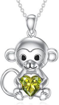 wholesale Metal Stone Monkey Pendant Necklace Birthstone Jewelry Gift for Women-August