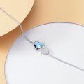 wholesale 925 Sterling Silver Blue Heart Crystal Ankle Anklet with Chain and Clasp - Adjustable Size for Women Girls-0-2