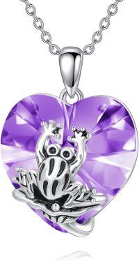 wholesale 925 Sterling Silver Crystal Frog Birthstone Necklace with Heart Pendant-Frog February birthstone necklace