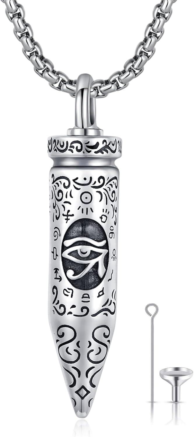 Sterling Silver Bullet Hourglass Cylinder Urn Cremation Keepsake Pendant-02-Bullet Eye of Horus Urn
