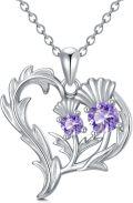 wholesale 925 Sterling Silver Purple Crystal Celtic Knot Thistle Flower Pendant Necklace-0-0