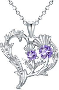 wholesale 925 Sterling Silver Purple Crystal Celtic Knot Thistle Flower Pendant Necklace-Scottish Thistle D
