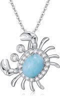 wholesale 925 Sterling Silver Larimar Crab Pendant Necklace with Cubic Zirconia Accents-0-0