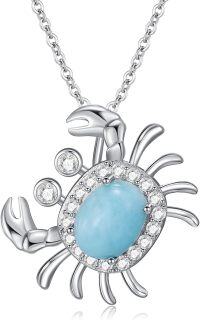 wholesale 925 Sterling Silver Larimar Crab Pendant Necklace with Cubic Zirconia Accents-Crab