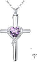wholesale TOUPOP Cross Urn Necklaces For Ashes Birthstone Cremation Jewelry 925 Sterling Silver Crystal Memorial Keepsake Funeral Jewelry For Women (with Funnel Filler) -0-0