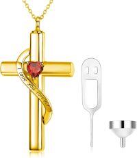 wholesale 925 Sterling Silver Gold & Sterling Silver Birthstone Cross Urn Necklace for Ashes – Infinity Engraved 'I Love You Forever' – Cremation Jewelry for Mom, Wife, Sister, Pet-G-Gold July