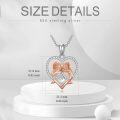 wholesale 925 Sterling Silver Heart Pendant Necklace w/ 2 Roses & Clear Crystals-0-3