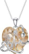 wholesale TOUPOP Topaz Necklace For Nurse 925 Silver Stethoscope Necklaces For Nurse Nurse Practitioner Gifts Birthstone Stethoscope Pendant For Nurse Women Heartbeat Jewelry For Doctor Wife Sister Friend -0-0