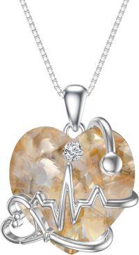 wholesale TOUPOP Topaz Necklace For Nurse 925 Silver Stethoscope Necklaces For Nurse Nurse Practitioner Gifts Birthstone Stethoscope Pendant For Nurse Women Heartbeat Jewelry For Doctor Wife Sister Friend -undefined