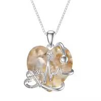 TOUPOP 925 Silver Topaz Stethoscope Heartbeat Necklace Nurse Gift-undefined