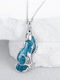 wholesale 925 Sterling Silver Turquoise Howling Wolf Pendant Necklace for Women Men  48cm Chain Length-0-4
