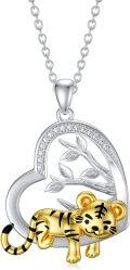 wholesale 925 Sterling Silver Cute Tiger Lion Pendant Necklace with Tree of Life Jewelry for Women-0-0