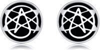 wholesale 925 Sterling Silver Pentagram Black Enamel Round Stud Earrings 8mm Diameter-Atheist