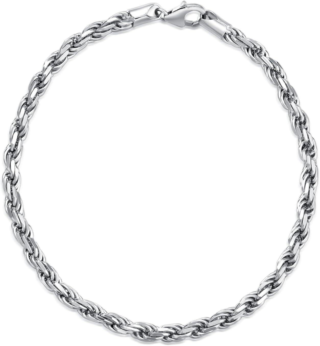 Sterling Silver Rope Chain Bracelet 2mm 4mm Lobster Clasp Italy 6 5 8 -0-0