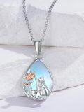 wholesale 925 Sterling Silver Cat & Flower Design Blue Mother of Pearl Teardrop Pendant Necklace for Women-0-4