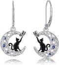 wholesale Sterling Silver Moonstone Cat Fox Panda Dangle Earrings Celtic Crescent Animal Jewelry Gift-0-6