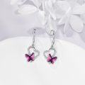 wholesale 925 Sterling Silver Heart-Shaped Pink Crystal Butterfly Drop Earrings for Women-0-3