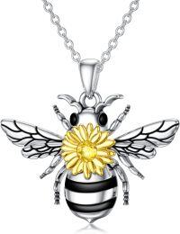 wholesale 925 Sterling Silver CZ Sunflower Bee Pendant Necklace Honeycomb Bumblebee s for Women Girls Wife-Sunflower Bee