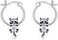 wholesale 925 Sterling Silver Raccoon Hoop Earrings for Women Girls Cute Cartoon  38mm Diameter-0-0