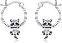 wholesale 925 Sterling Silver Raccoon Hoop Earrings for Women Girls Cute Cartoon  38mm Diameter-Raccoon Hoop Earrings