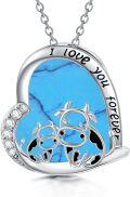 wholesale 925 Sterling Silver Turquoise Stone Mother's Love Heart Pendant Necklace for Mom Gifts-0-0
