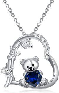 wholesale  Sterling Silver Crystal Teddy Bear Necklace Birthstone Jewelry Gift for Women -09-September Birthstone