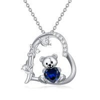 wholesale 925 Sterling Silver Crystal Teddy Bear Necklace Birthstone Jewelry Gift for Women-09-September Birthstone