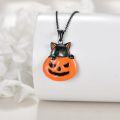 wholesale 925 Sterling Silver Black Cat on Pumpkin Halloween Charm Necklace Gift-0-2