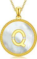 wholesale Gold 925 Sterling Silver Mother of Pearl Initial Q Pendant Necklace for Women-0-0