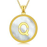 wholesale Gold 925 Sterling Silver Mother of Pearl Initial Q Pendant Necklace for Women-Letter Q
