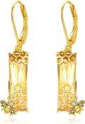 wholesale Gold 925 Sterling Silver Honeycomb and Bee Design Crystal Dangle Drop Earrings for Women Gift-0-0