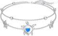 wholesale 925 Sterling Silver Blue Opal Turtle Heart Charm Anklet-0-0