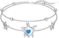 wholesale 925 Sterling Silver Blue Opal Turtle Heart Charm Anklet-Sea Turtle Bracelet