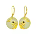 TOUPOP 14K Gold Plated Sterling Silver Round Natural Jade Earrings-0-0