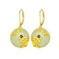 TOUPOP 14K Gold Plated Sterling Silver Round Natural Jade Earrings-0-0