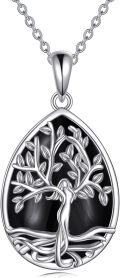 wholesale 925 Sterling Silver Green Agate Teardrop Tree of Life Pendant Necklace for Women-0-4