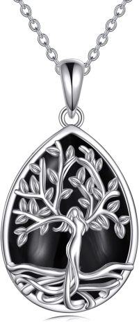 wholesale Sterling Silver Moonstone Teardrop Tree of Life Necklace for Mom-Tree of life-Black Onyx