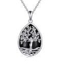 wholesale 925 Sterling Silver Green Agate Teardrop Tree of Life Pendant Necklace for Women-0-4