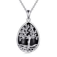 wholesale 925 Sterling Silver Green Agate Teardrop Tree of Life Pendant Necklace for Women-Tree of life-Black Onyx
