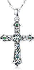 wholesale 925 Sterling Silver Abalone Shell Inlay Celtic Knot Cross Pendant Necklaces for Women Christian Gifts Faith Jewelry 45cm Chain Length-0-0