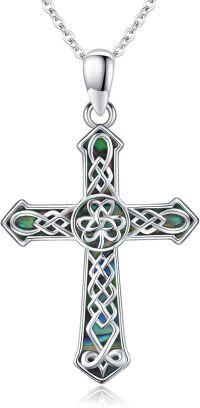 wholesale 925 Sterling Silver Abalone Shell Inlay Celtic Knot Cross Pendant Necklaces for Women Christian Gifts Faith Jewelry 45cm Chain Length-Celtic Knot