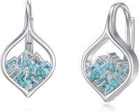 wholesale 925 Sterling Silver Turquoise Stone Mountain Wave Design Leverback Earrings-Mountain