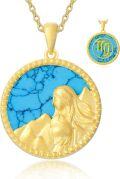 wholesale 18K Gold Plated Sterling Silver Synthetic Blue Turquoise Zodiac Necklace for Women-0-0