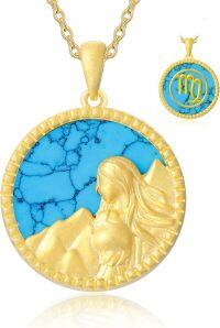 wholesale Gold-Plated 925 Sterling Silver Virgo Zodiac Pendant with Turquoise Stone and Angel Design Necklace for Women-8-Virgo(0823-0922)