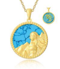 wholesale 925 Sterling Silver Virgo Zodiac Pendant Necklace Wholesale With Turquoise Inlay-8-Virgo(0823-0922)
