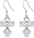 wholesale 925 Sterling Silver Cross Angel Wings Drop Earrings Religious Gift for Women Girls-0-0