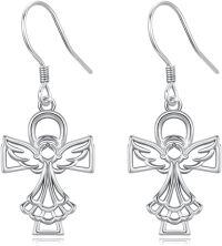 wholesale 925 Sterling Silver Cross Angel Wings Drop Earrings Religious Gift for Women Girls-Silver